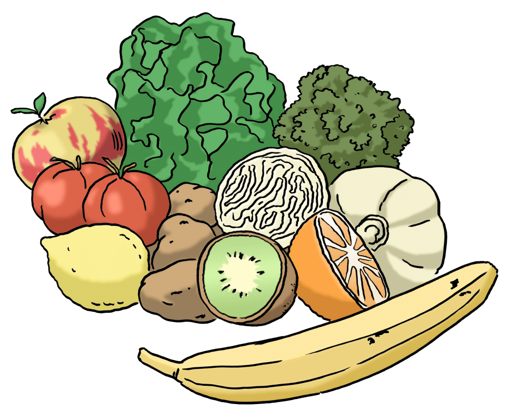 Illustration, gesundes Essen, Obst und Gemüse