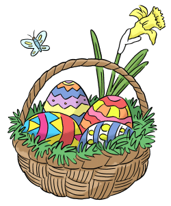 Illustration Osterkorb mit Eiern, Blume und Schmetterling