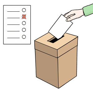 Illustration, Wahlurne mit Wahlschein