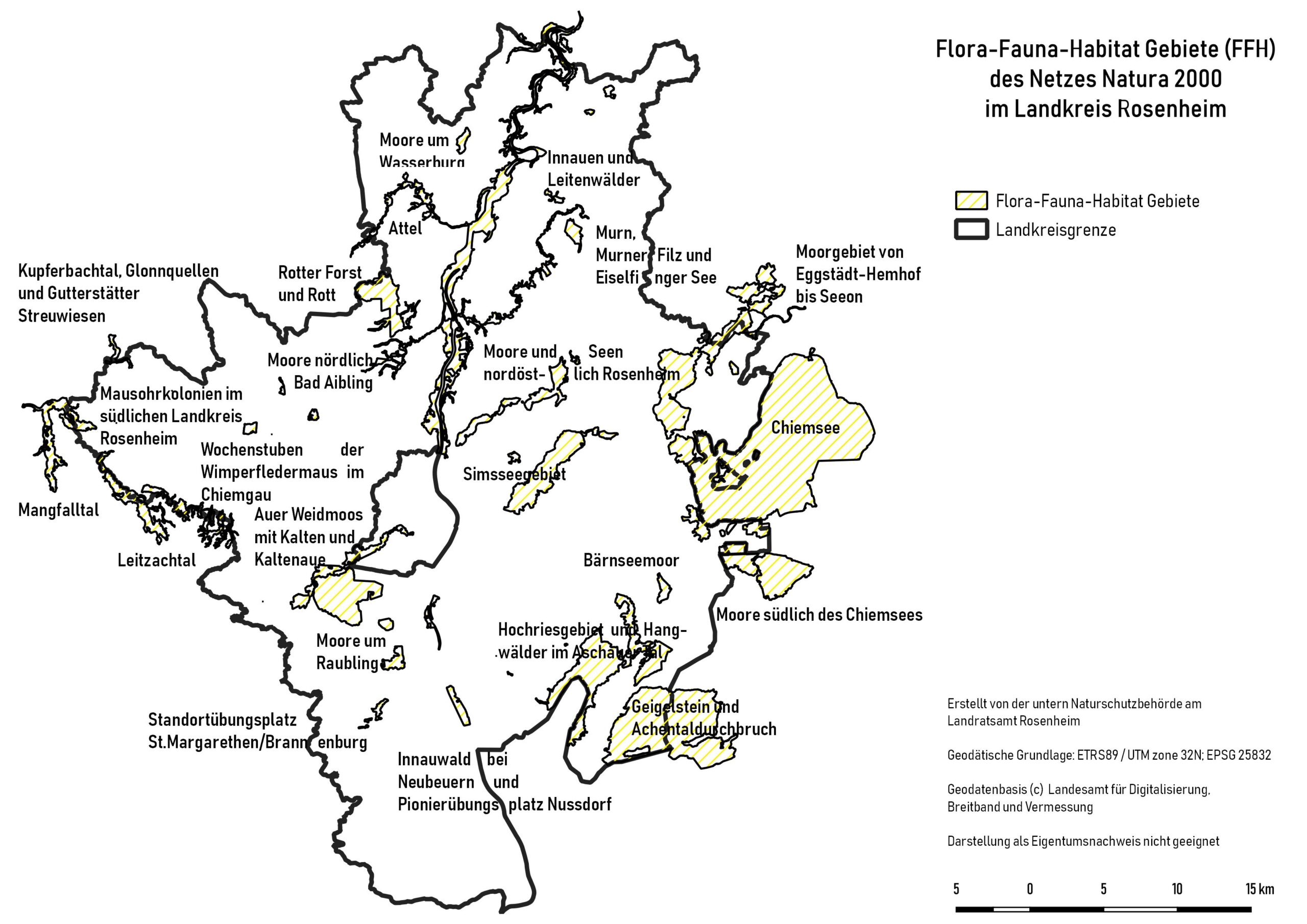Übersichtskarte der Flora-Fauna-Habitat Schutzgebiete im Landkreis Rosenheim