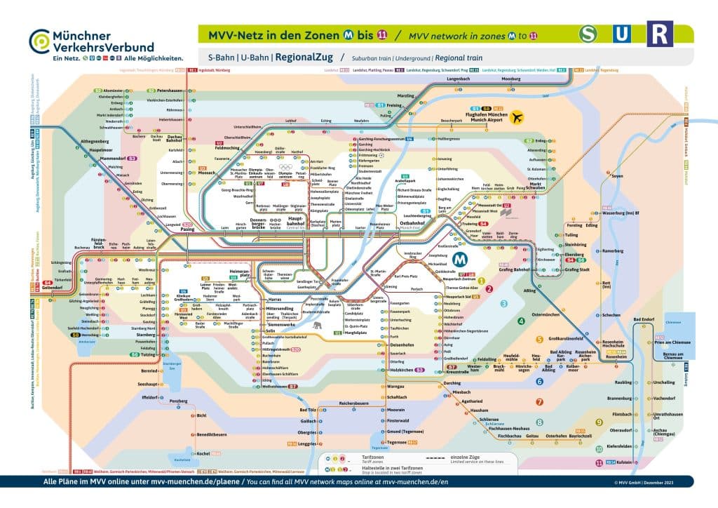 Fahrplan des gesamten Streckennetzes der MVV.